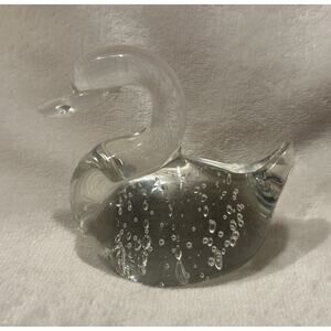 HH. Art Glass Swan Paperweight Clear Controlled Bubbles Vtg Collectible Luxury